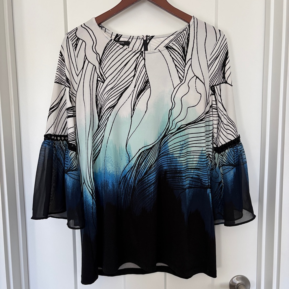 Alfani Blouse Tunic top w/ Ruffle Bell Flowy Sleeves Back zipper M Medium